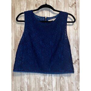 Women's Rachel Roy Blue Lace Cropped Tank Top Blouse Sleeveless Zip Shirt Size 8